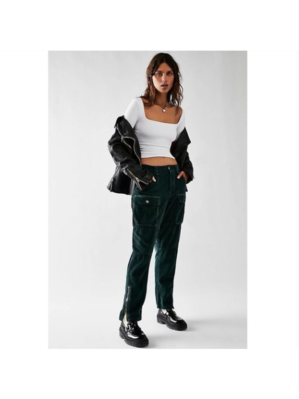 Free People LONDON CALLING Slouchy Tapered Leg Corduroy Cargo Pants 27 NWT $168